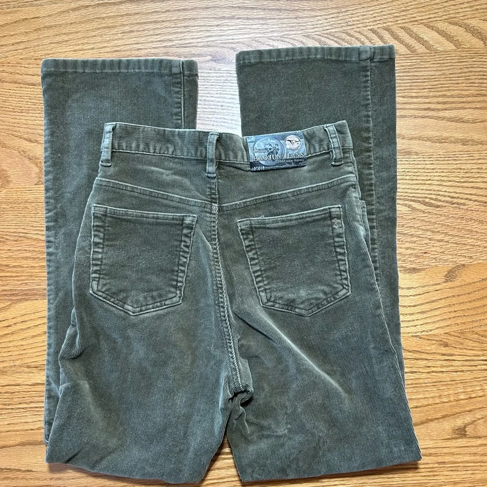 Vintage Women's Hao Jun Olive HR Corduroy Flare Pants Size 26 - Picture 2 of 9